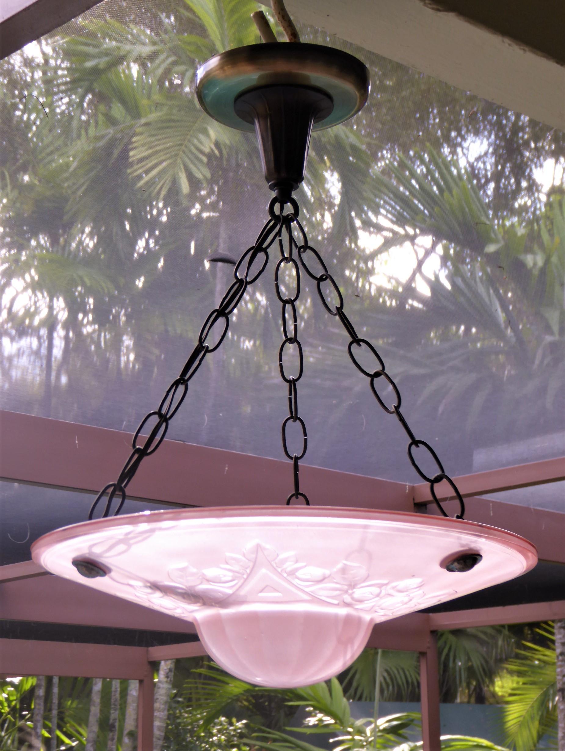 Mid-20th Century French Petit Art Deco Frosted Pink Glass Pendant