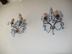 French Petit Baroque Periwinkle Lavender Purple Opaline Beads Sconces