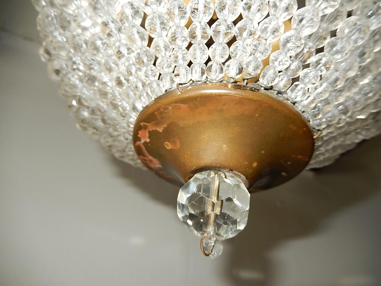 Early 20th Century French Petit Crystal Beaded Dome Chandelier Flush Mount