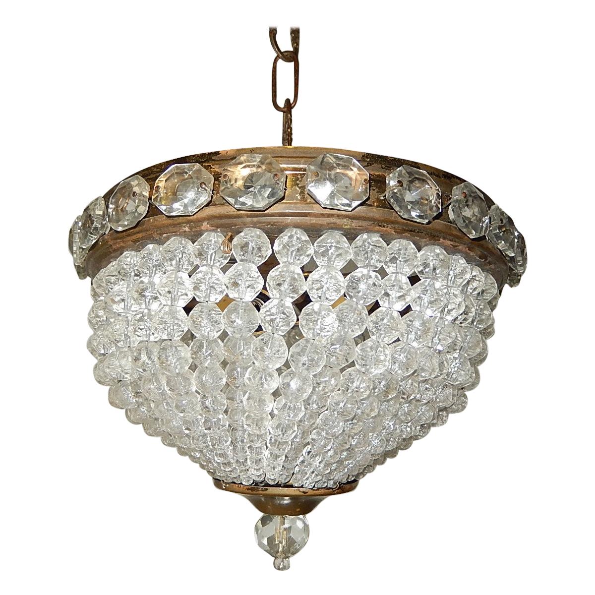 French Petit Crystal Beaded Dome Chandelier Flush Mount
