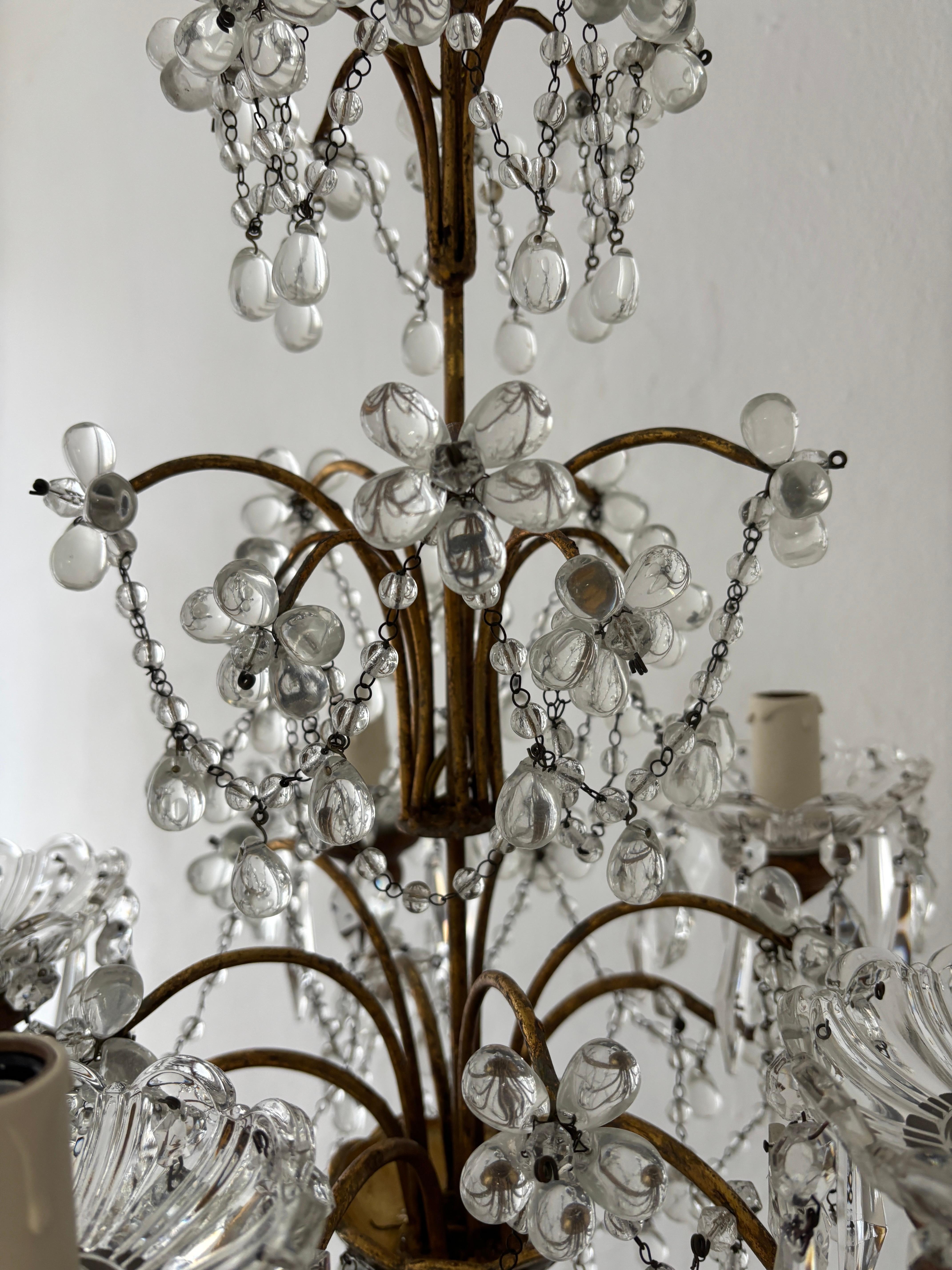 Lustre français en forme de petites gouttes de Murano avec fleurs et guirlandes, circa 1920 en vente 5