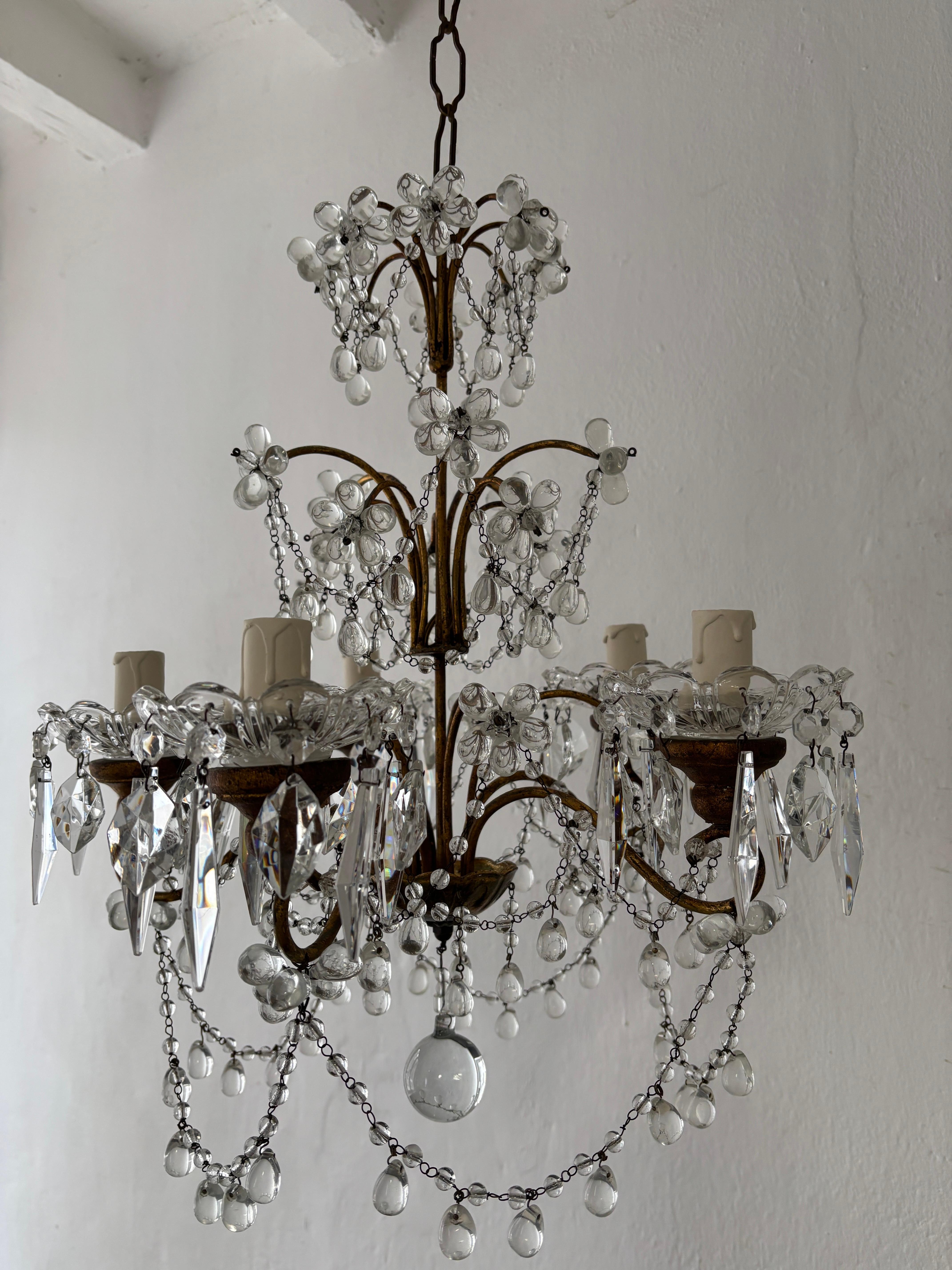 Lustre français en forme de petites gouttes de Murano avec fleurs et guirlandes, circa 1920 en vente 6