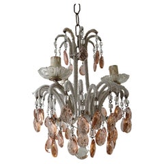 French Petit Micro-Beaded Pink Crystal Prisms Chandelier, circa 1920