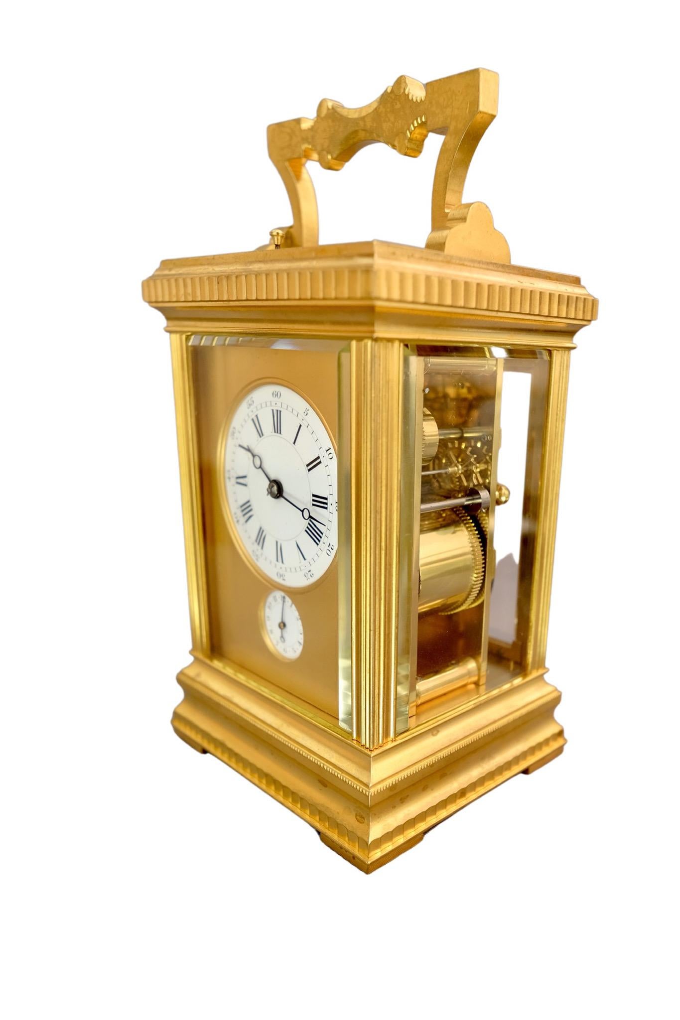 Gilt French Petit-Sonnerie Striking and Repeating Carriage Clock