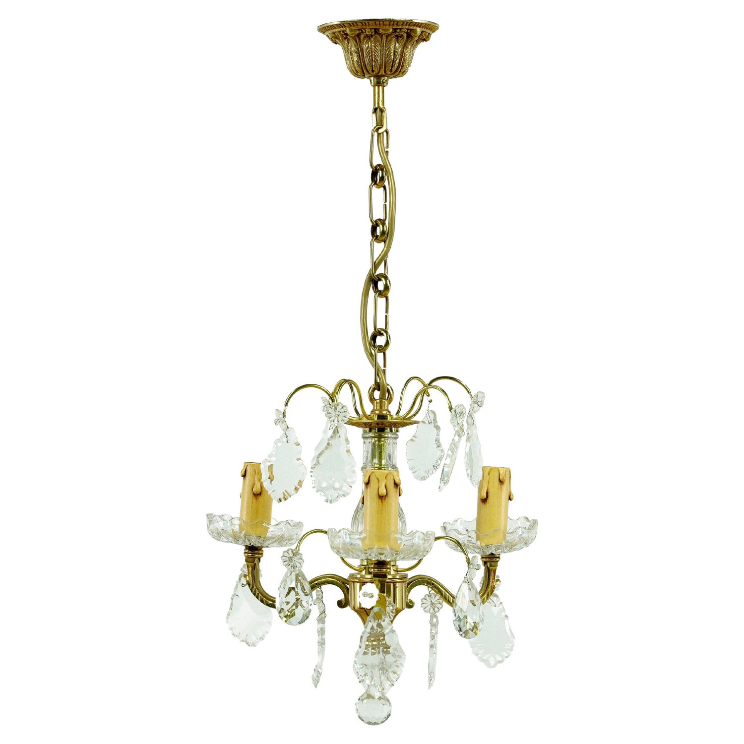 French Alabaster Brass 6 Arm Chandelier For Sale at 1stDibs