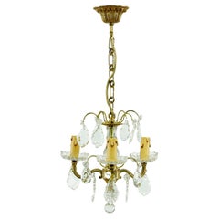 French Petite 3 Arm Crystal & Brass Chandelier
