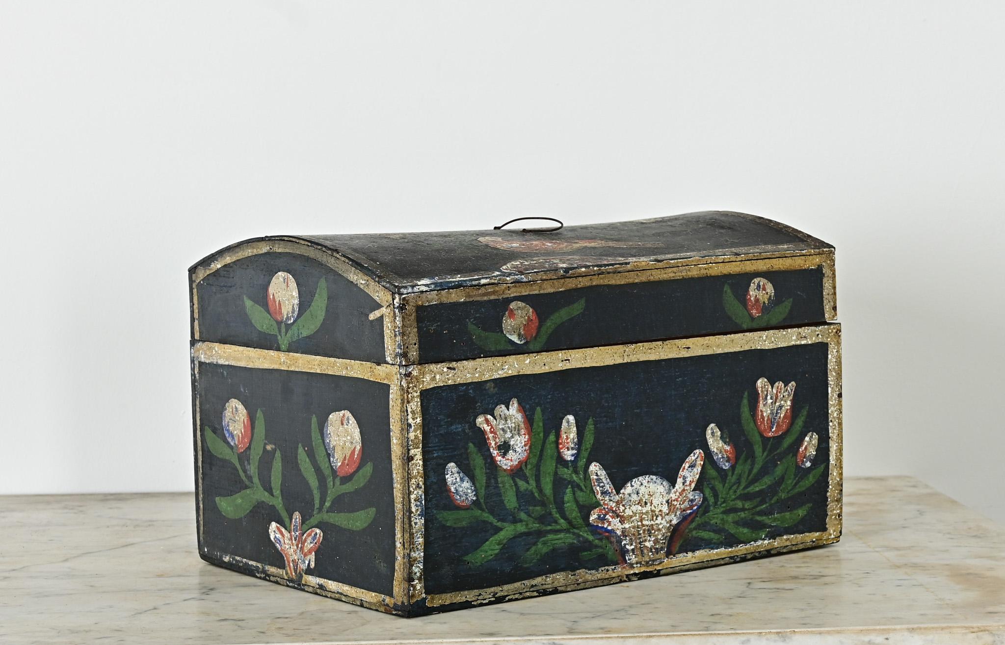 Folk Art French Petite Bridal Box from Normandy For Sale