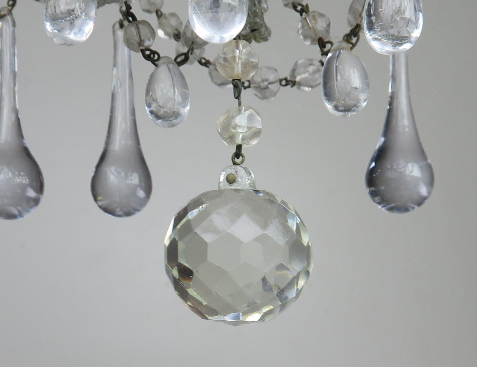 French Petite Crystal Beaded Frame Chandelier, circa 1920s 2