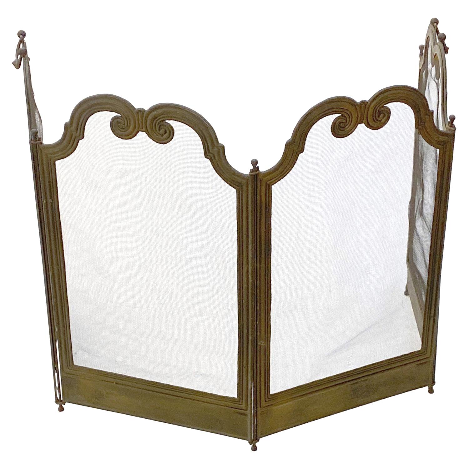 French Petite Fireplace Screen Hinged in 4 Sections with Handles, Ajustable