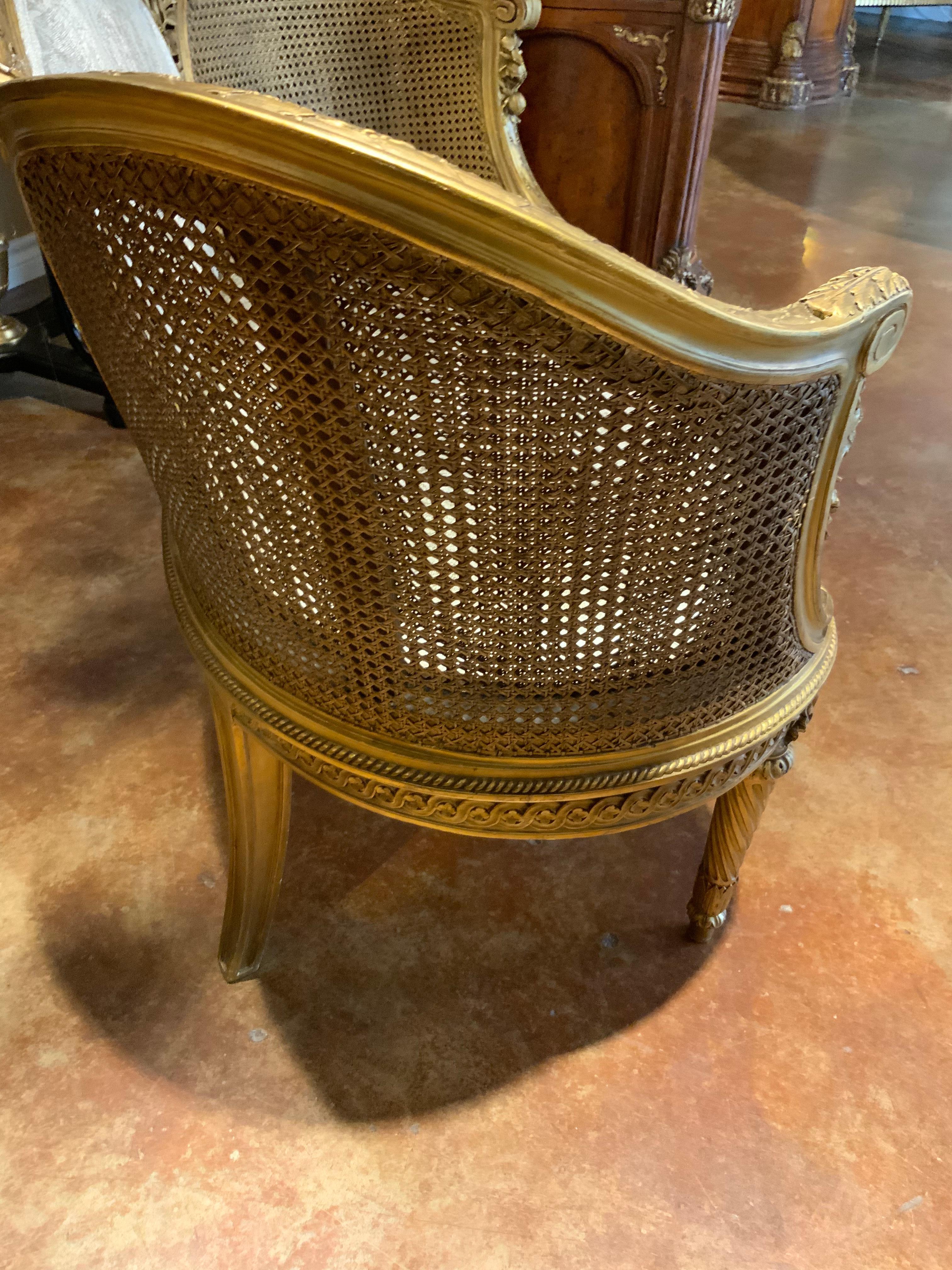 French Petite Giltwood Canapé / Love Seat Double Caned and Upholstered in White 1