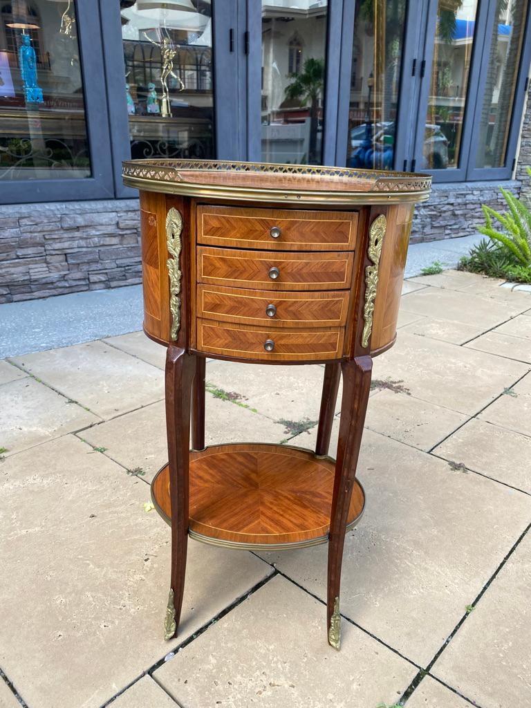 Marquetry French Petite Oval Side Table For Sale