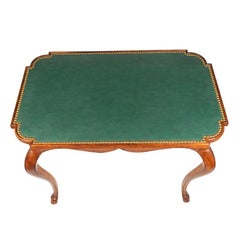 French Petite Table With Green Leather and Nailhead Top