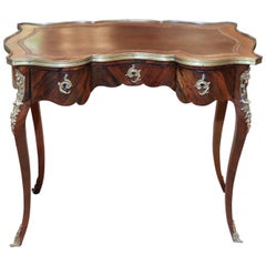 Antique French Petite Writing Desk, 19th Century with Leather Top and Gilt Bronze Mounts