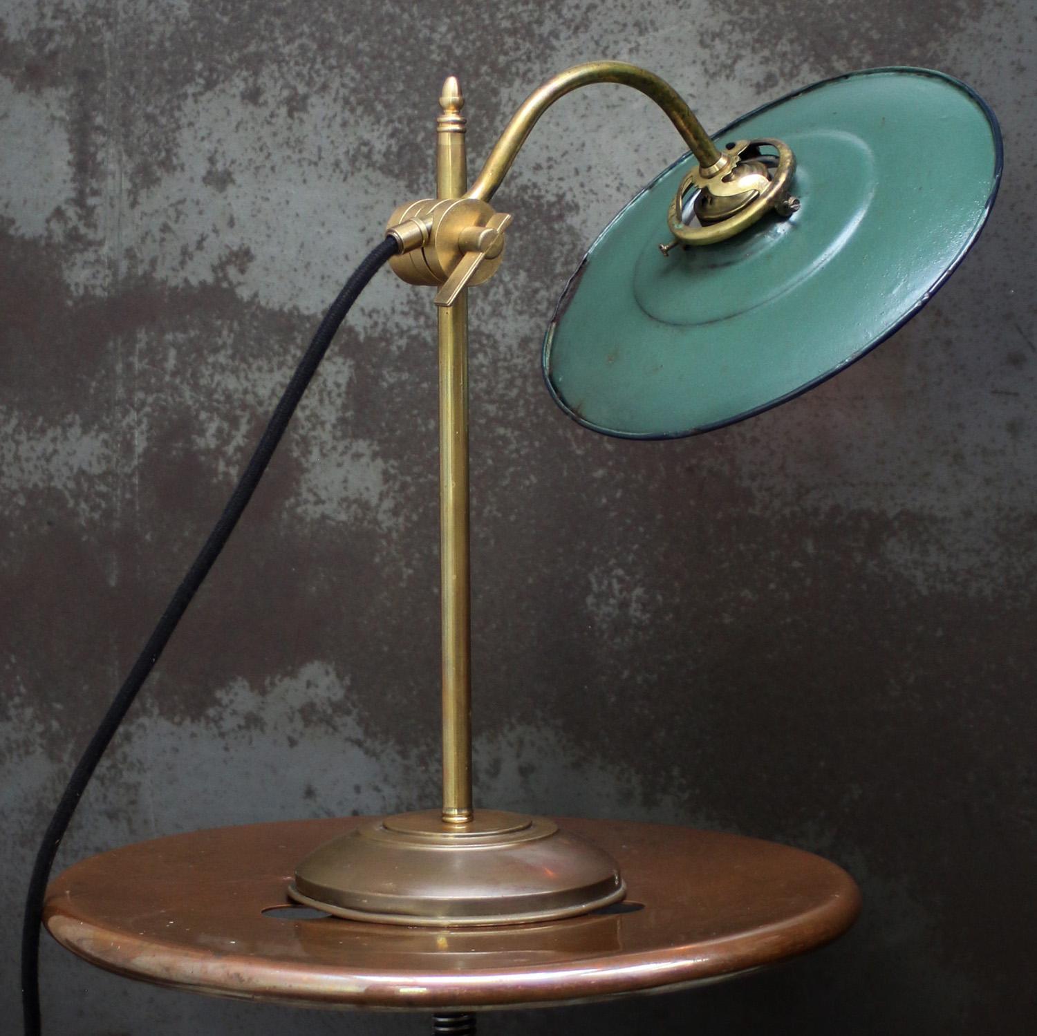 Art Nouveau French Petrol Enamel Brass Table Desk Lights For Sale
