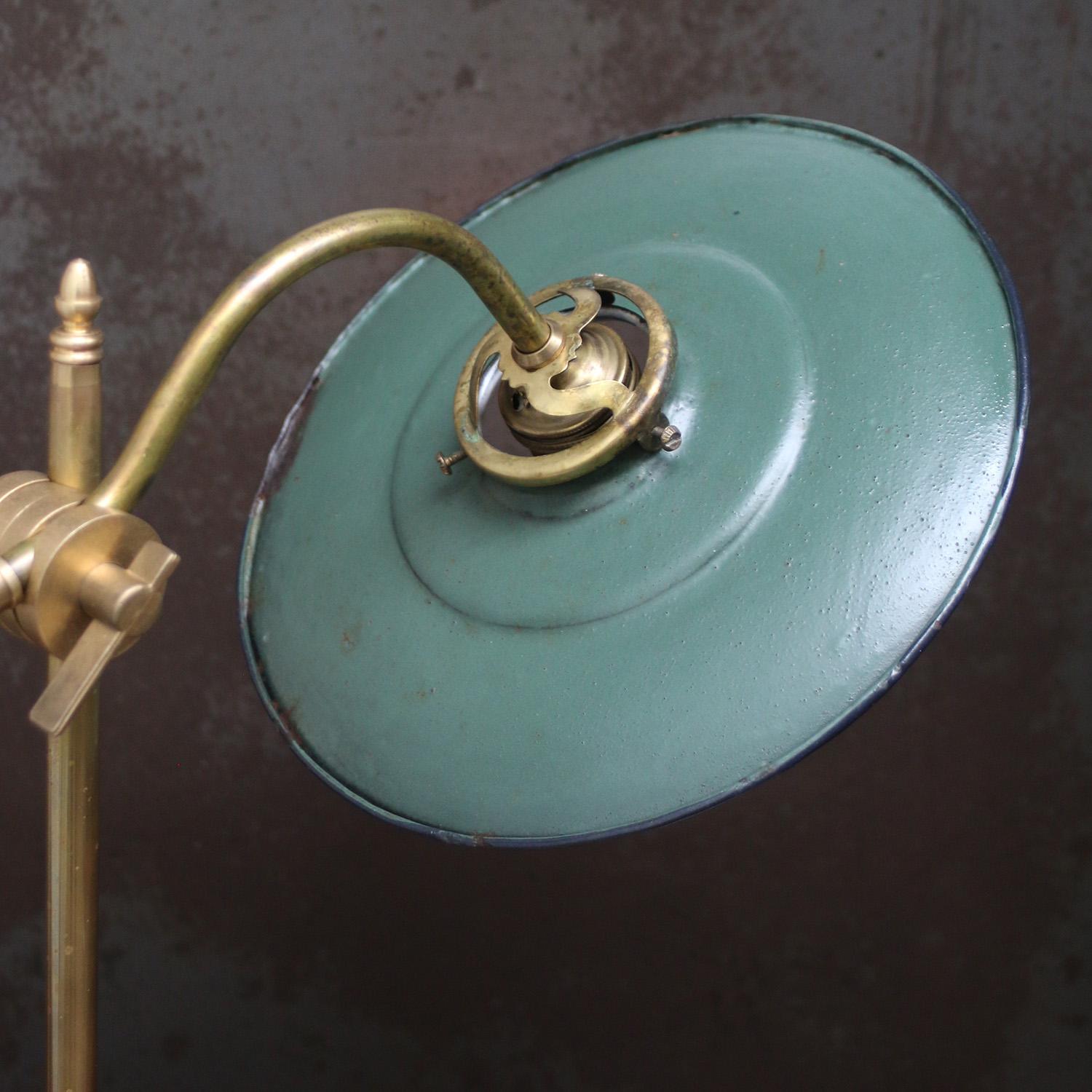 20th Century French Petrol Enamel Brass Table Desk Lights For Sale