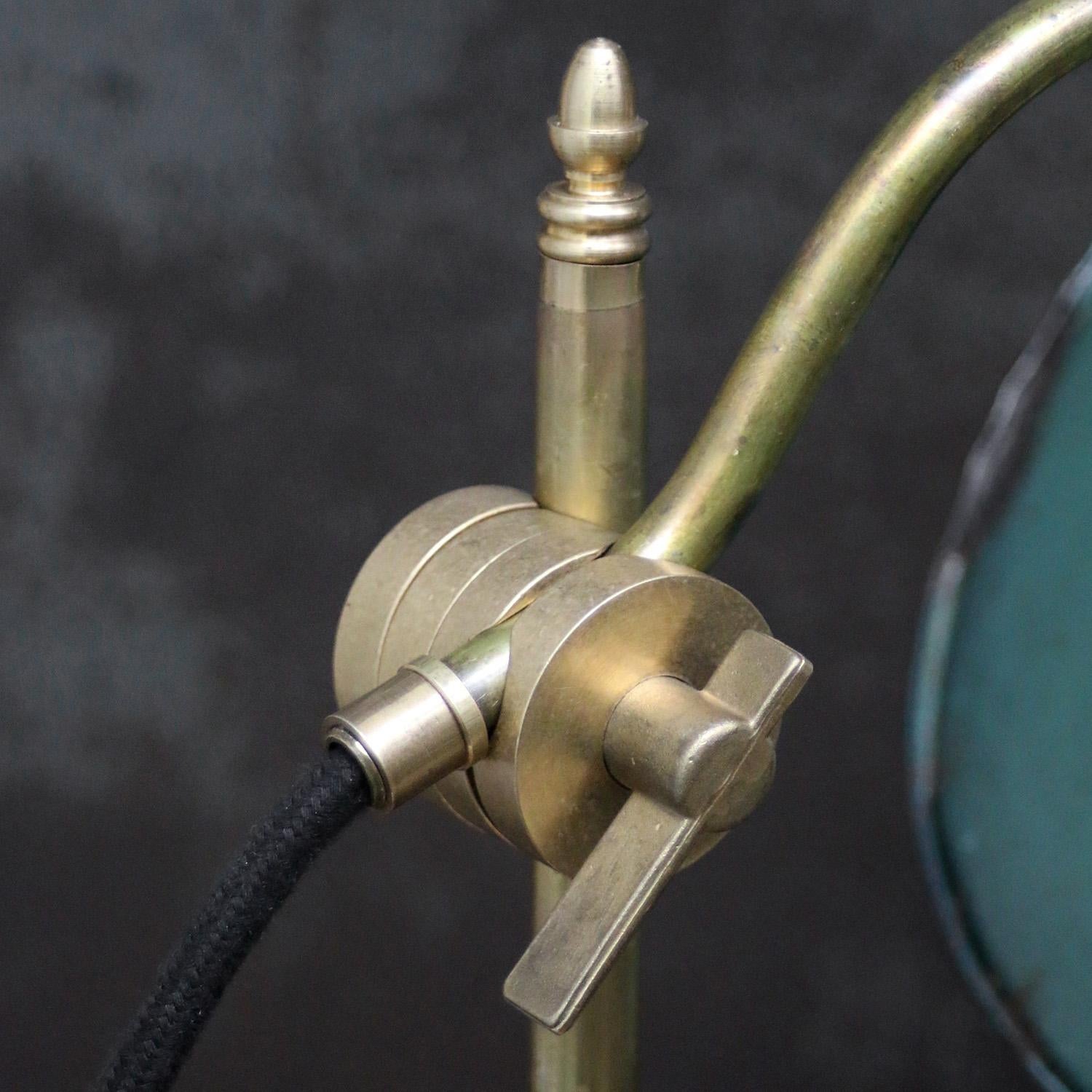 French Petrol Enamel Brass Table Desk Lights For Sale 1