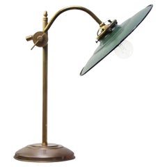 French Petrol Enamel Brass Table Desk Lights