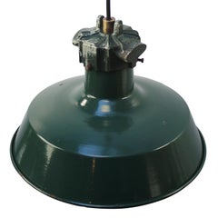 French Petrol Green Enamel Vintage Industrial Factory Pendant Lights by Sammode