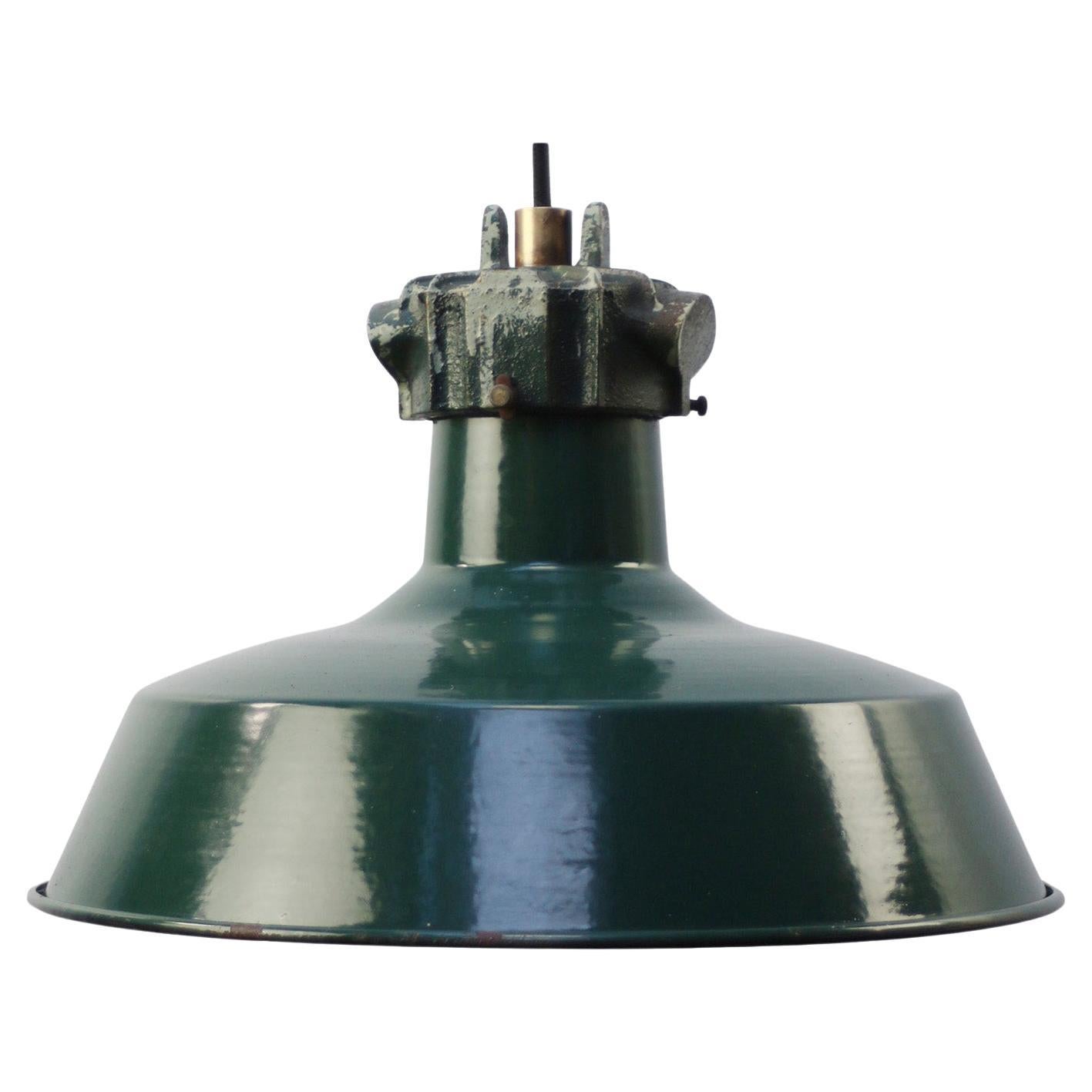 French Petrol Green Enamel Vintage Industrial Factory Pendant Lights by Sammode