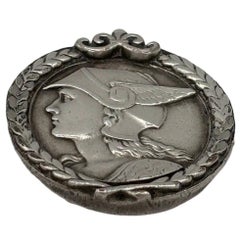French Pewter Art Deco Medallion Struck with the Face of Mercury Pedant Pin