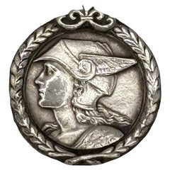 French Pewter Art Deco Medallion Struck with the Face of Mercury Pedant Pin