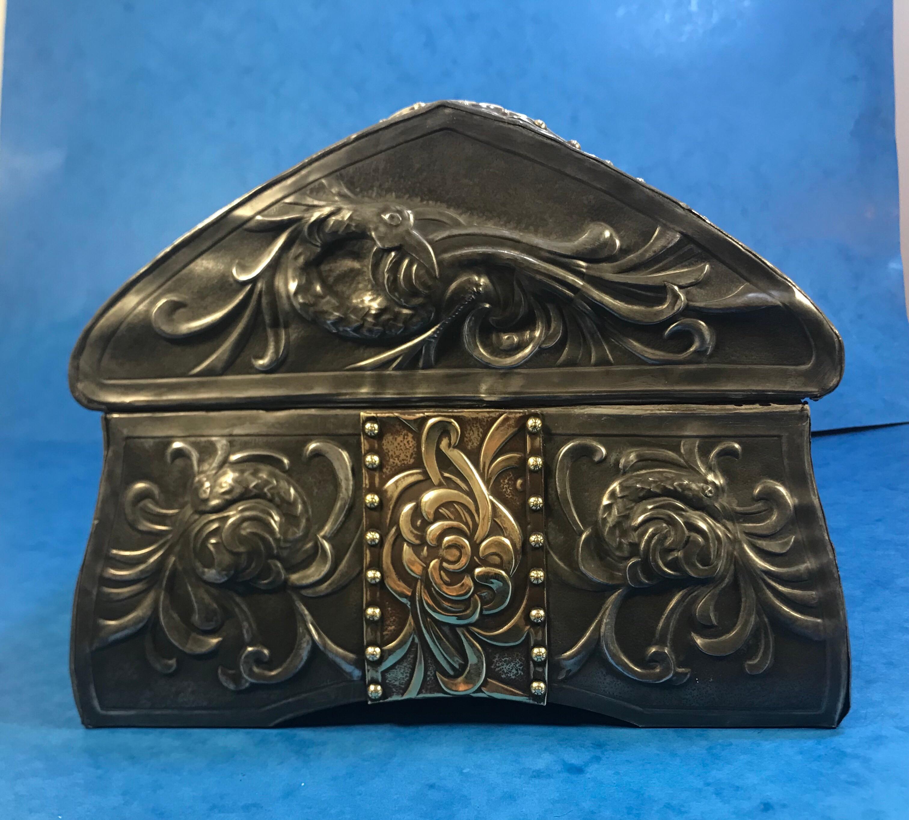 20th Century French Pewter Arts & Crafts Box For Sale