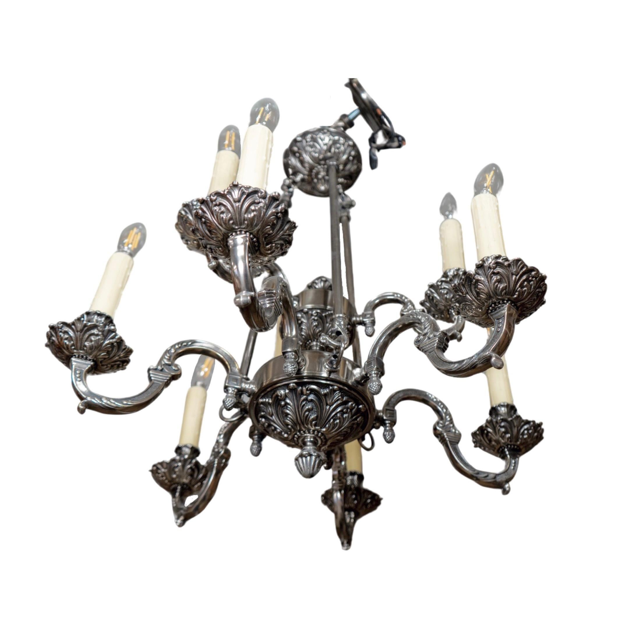 French Pewter Chandelier In Good Condition For Sale In Dallas, TX