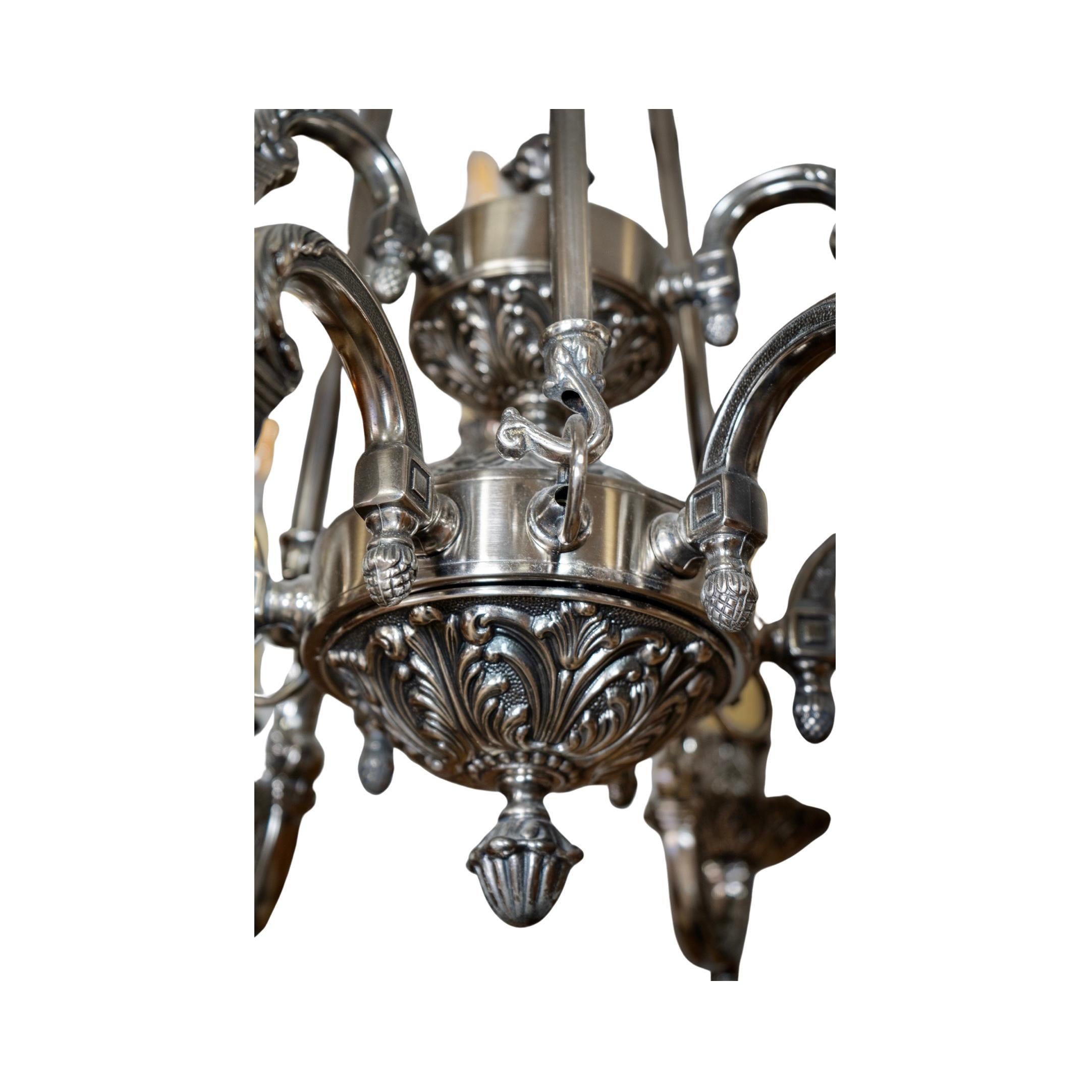 Mid-20th Century French Pewter Chandelier For Sale