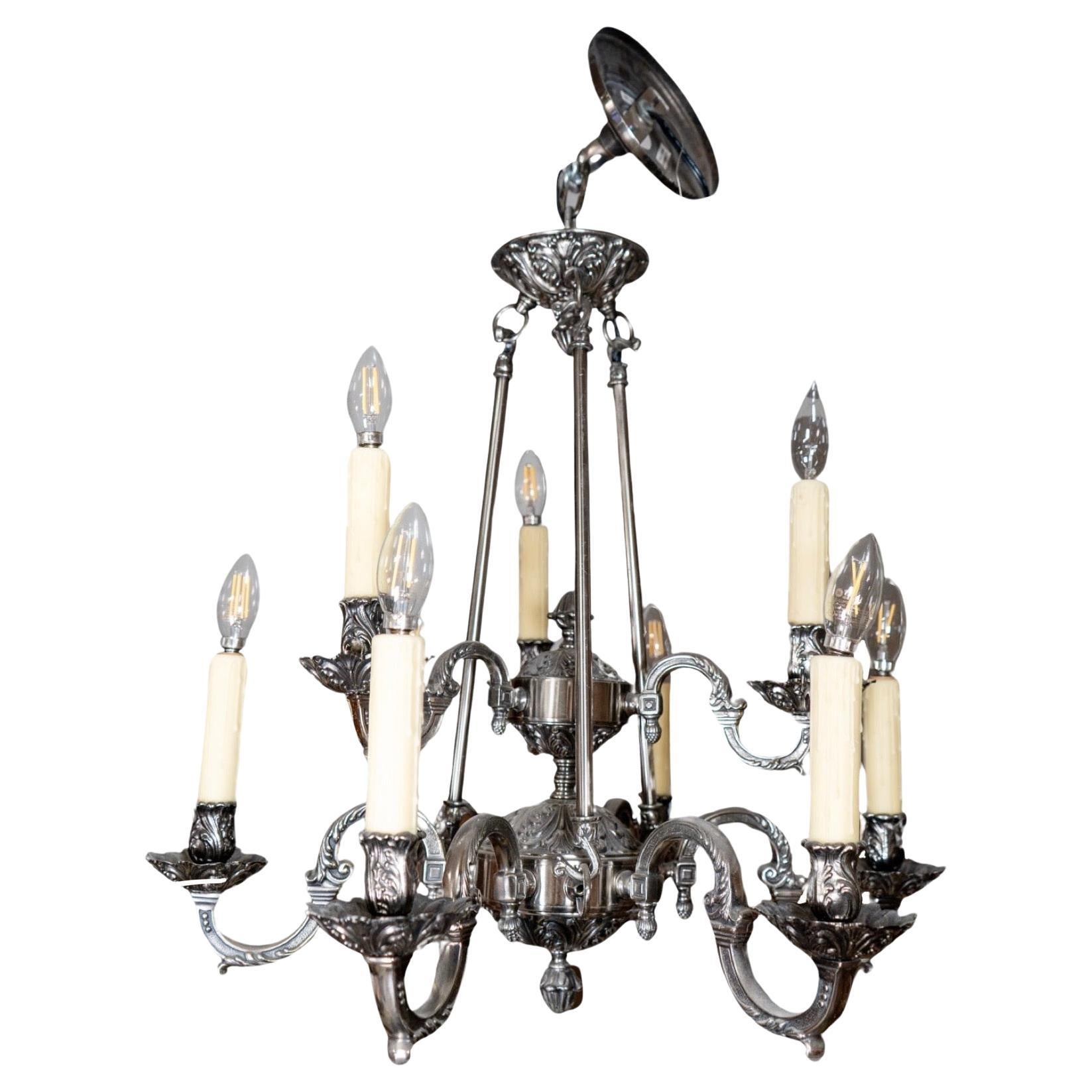 French Pewter Chandelier For Sale