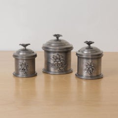 French Pewter Floral Canisters, Set of 3
