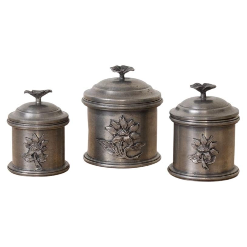 Contenitori floreali francesi in peltro, set da 3