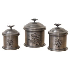 French Pewter Floral Canisters, Set of 3