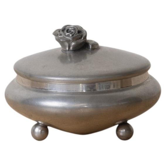 French Pewter Floral Vide Poche with Lid