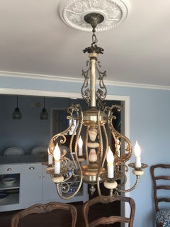 French Pewter and Onyx 6-Arm Chandelier