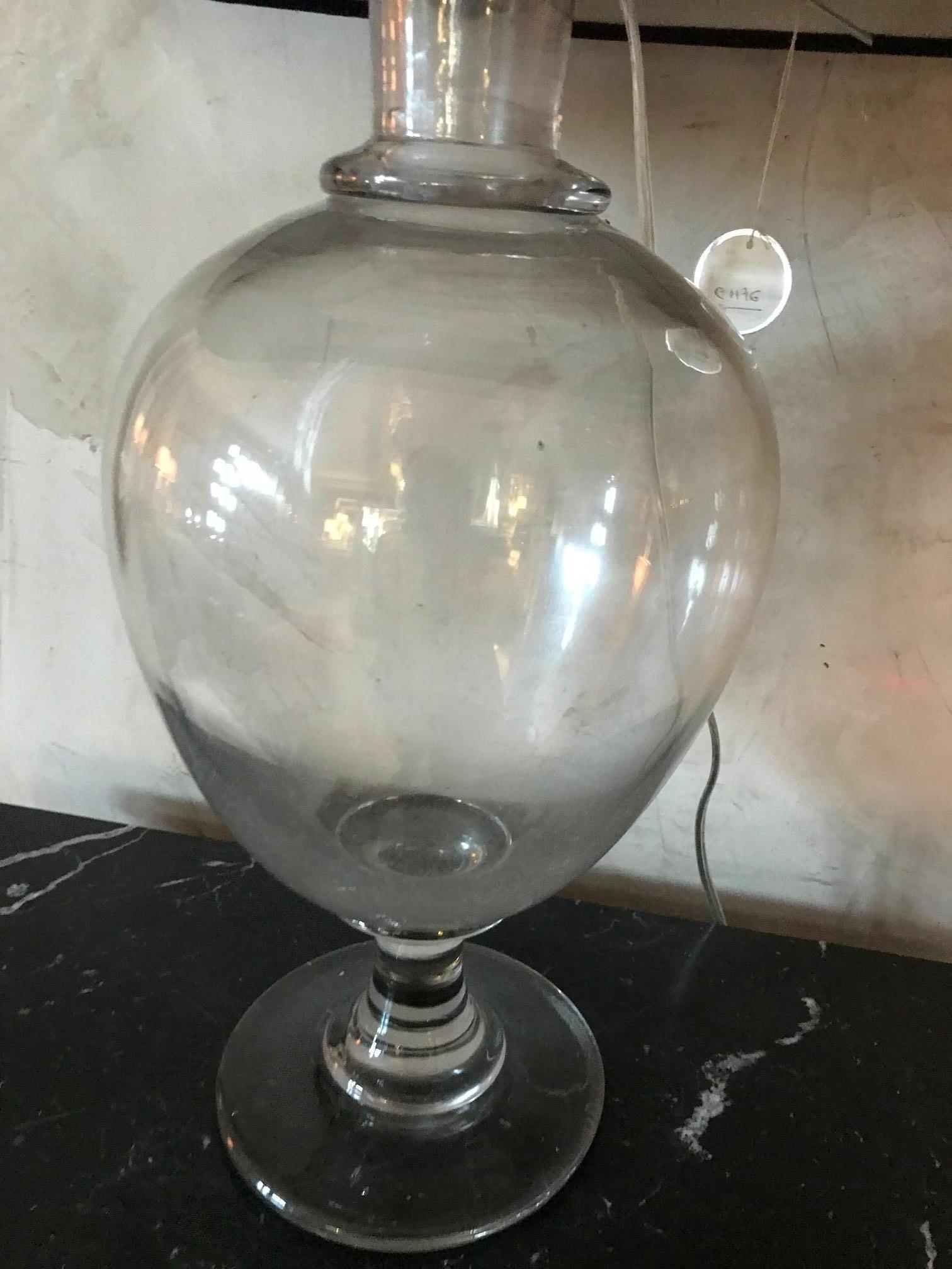 Late 19th Century French Pharmacy Flacon Changed as a Table Lamp