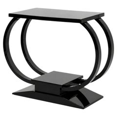 French Piano Black Lacquer Side Table, Art Deco Accent Table