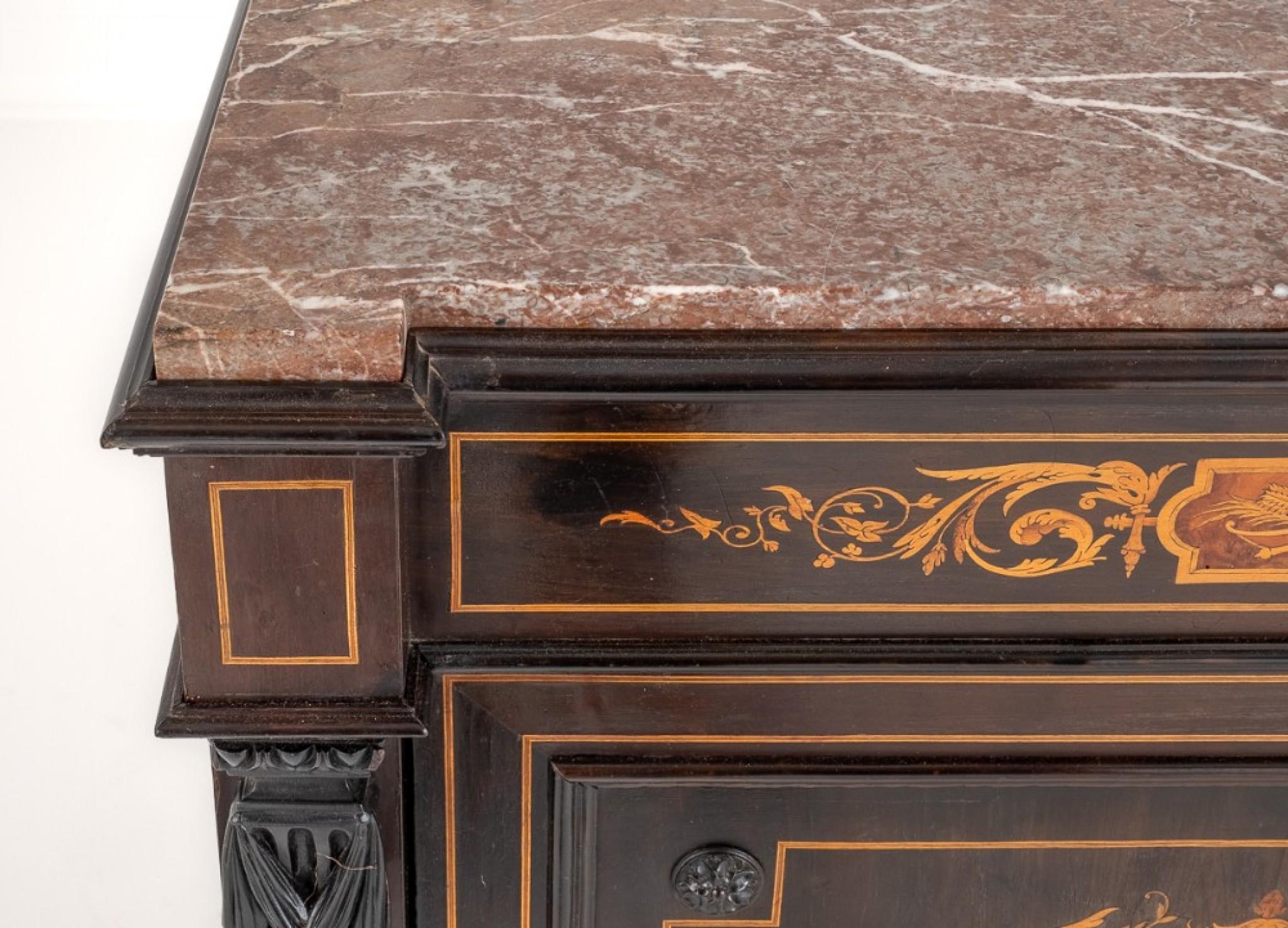 Mid-19th Century French Pier Cabinet Marquetry Inlay Chest, 1860 For Sale