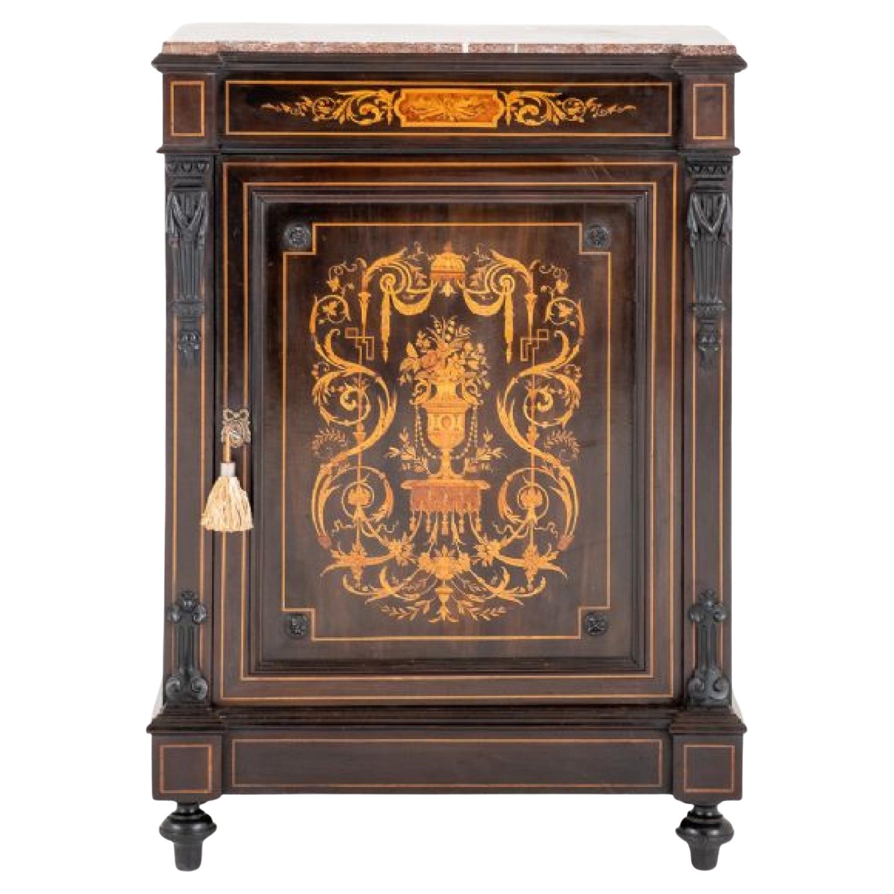 French Pier Cabinet Marquetry Inlay Chest, 1860 For Sale