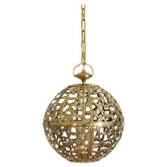 French Pierced Brass Globe 3-Light Lantern, Late 19th Century