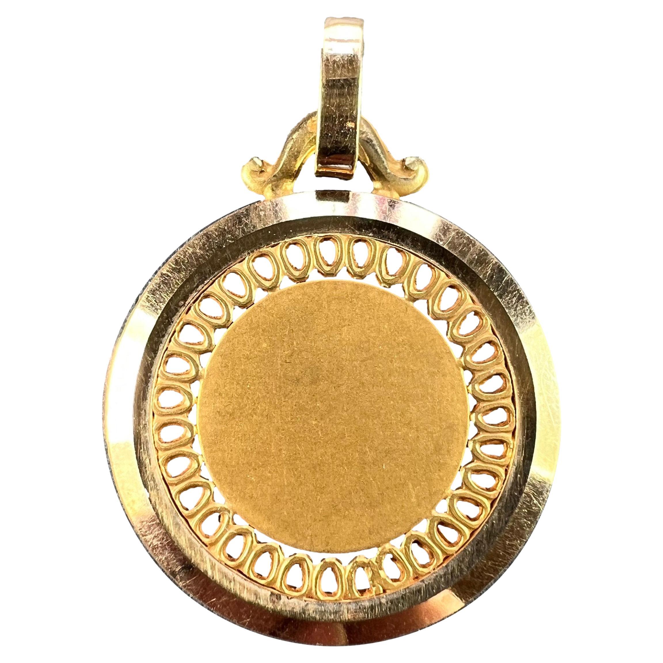 French Pierced Round 18K Yellow Gold Medal Pendant
