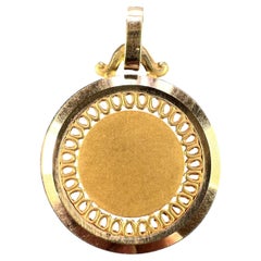 French Pierced Round 18K Yellow Gold Medal Pendant