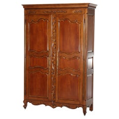 French Pierre Deux Louis XIV Carved Mahogany Country Doubl Door Armoire 20thC