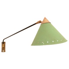 French Pierre Guariche Pistachio Green Cone Modern Sexy Wall Sconce, France 1950