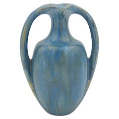 Vase Art nouveau français Pierrefonds avec glaçure cristalline bleue verte
