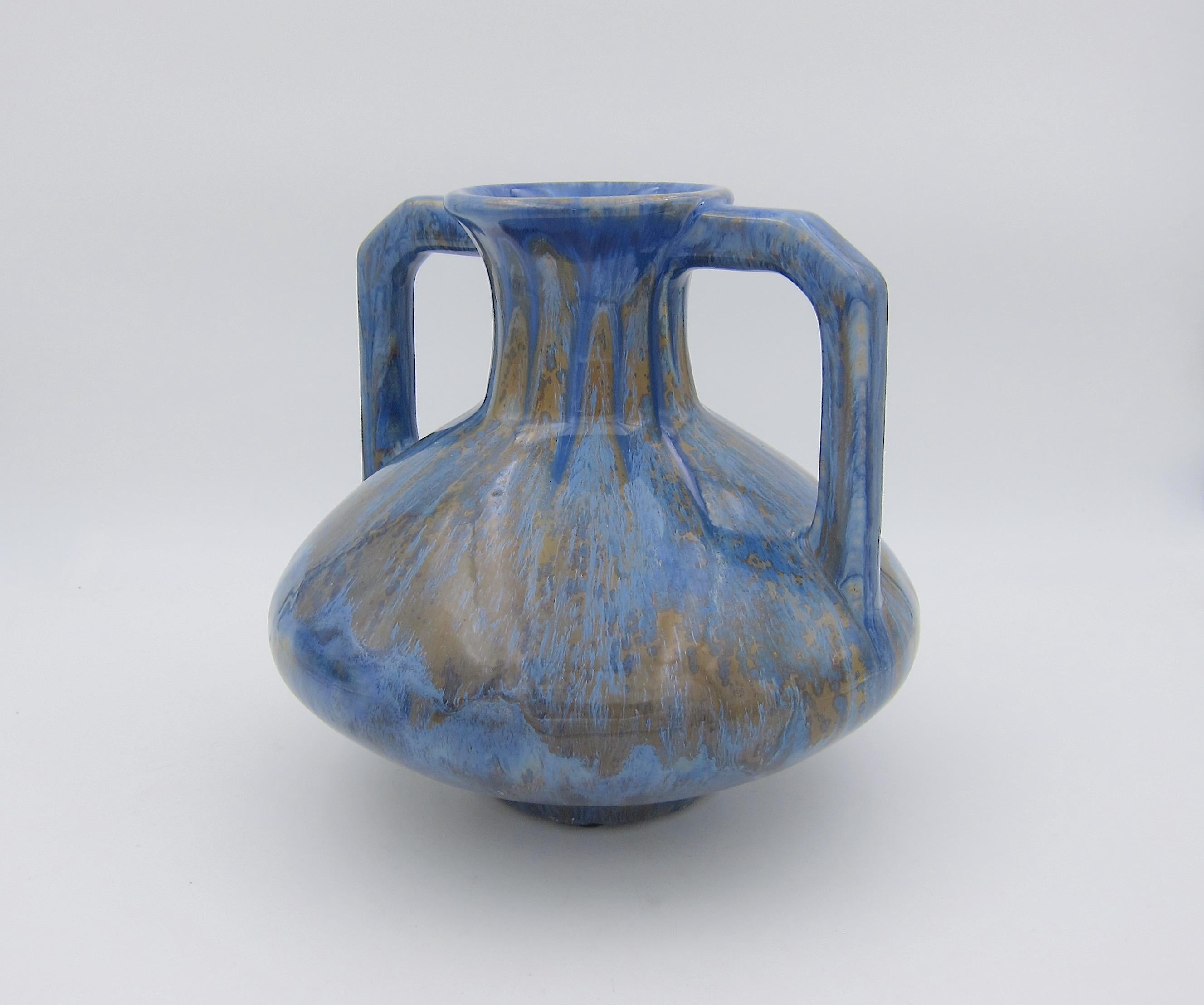 Art Nouveau French Pierrefonds Vase with Blue Crystalline Glaze