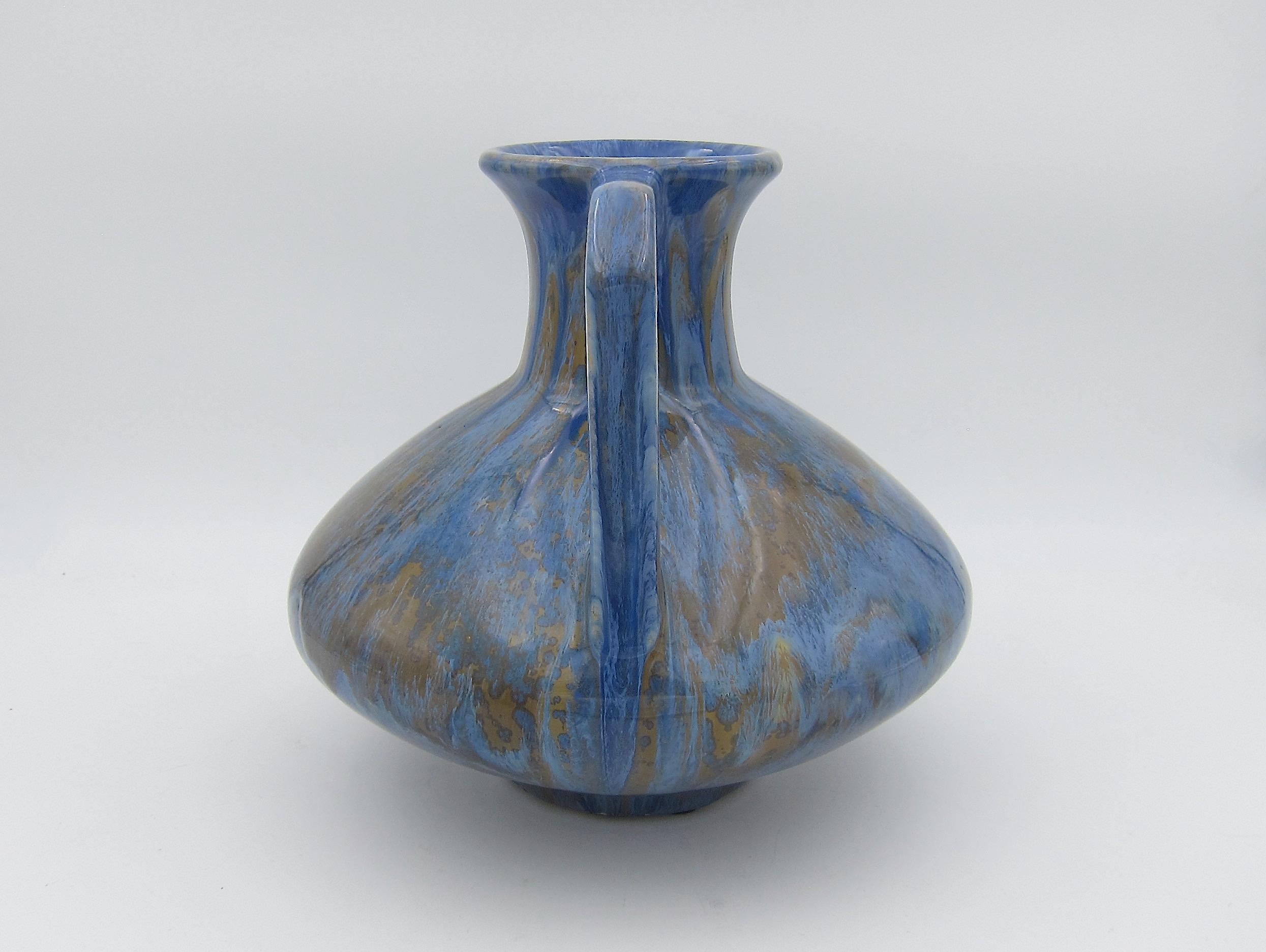 Glazed French Pierrefonds Vase with Blue Crystalline Glaze
