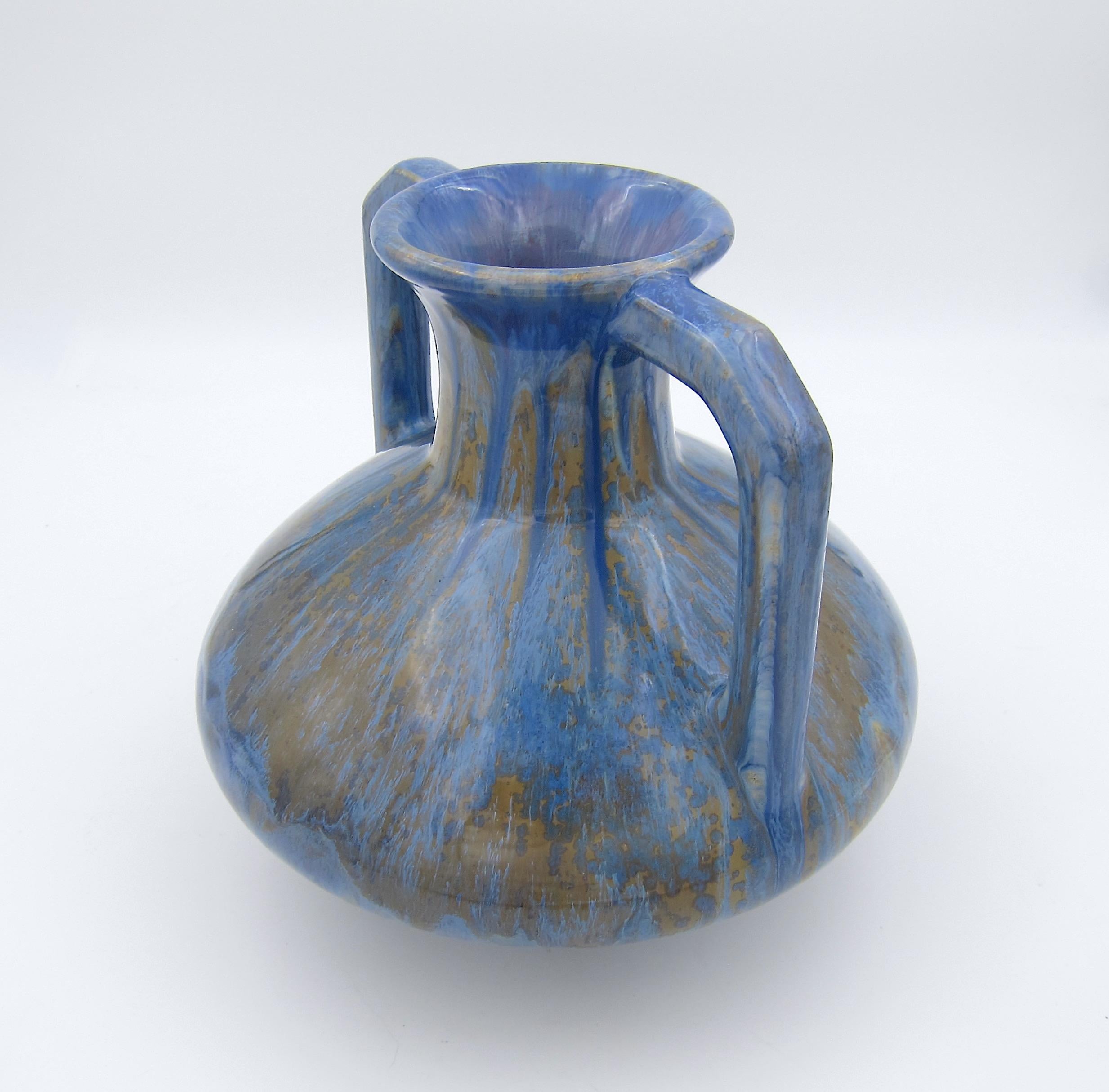 20th Century French Pierrefonds Vase with Blue Crystalline Glaze