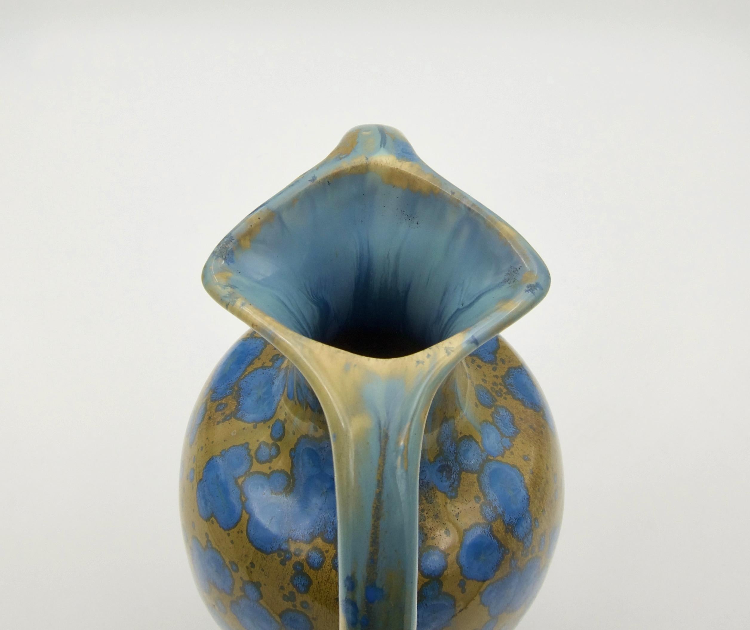French Pierrefonds Art Pottery Vase with Blue Crystalline Glaze 1