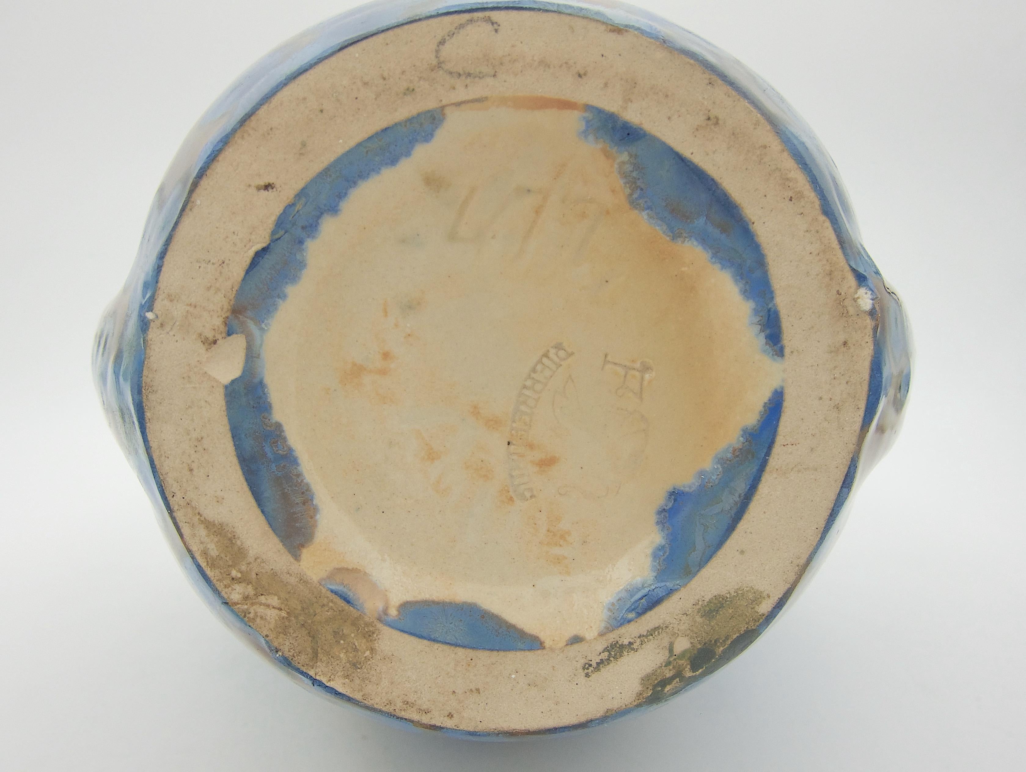 French Pierrefonds Art Pottery Vase with Blue Crystalline Glaze 2
