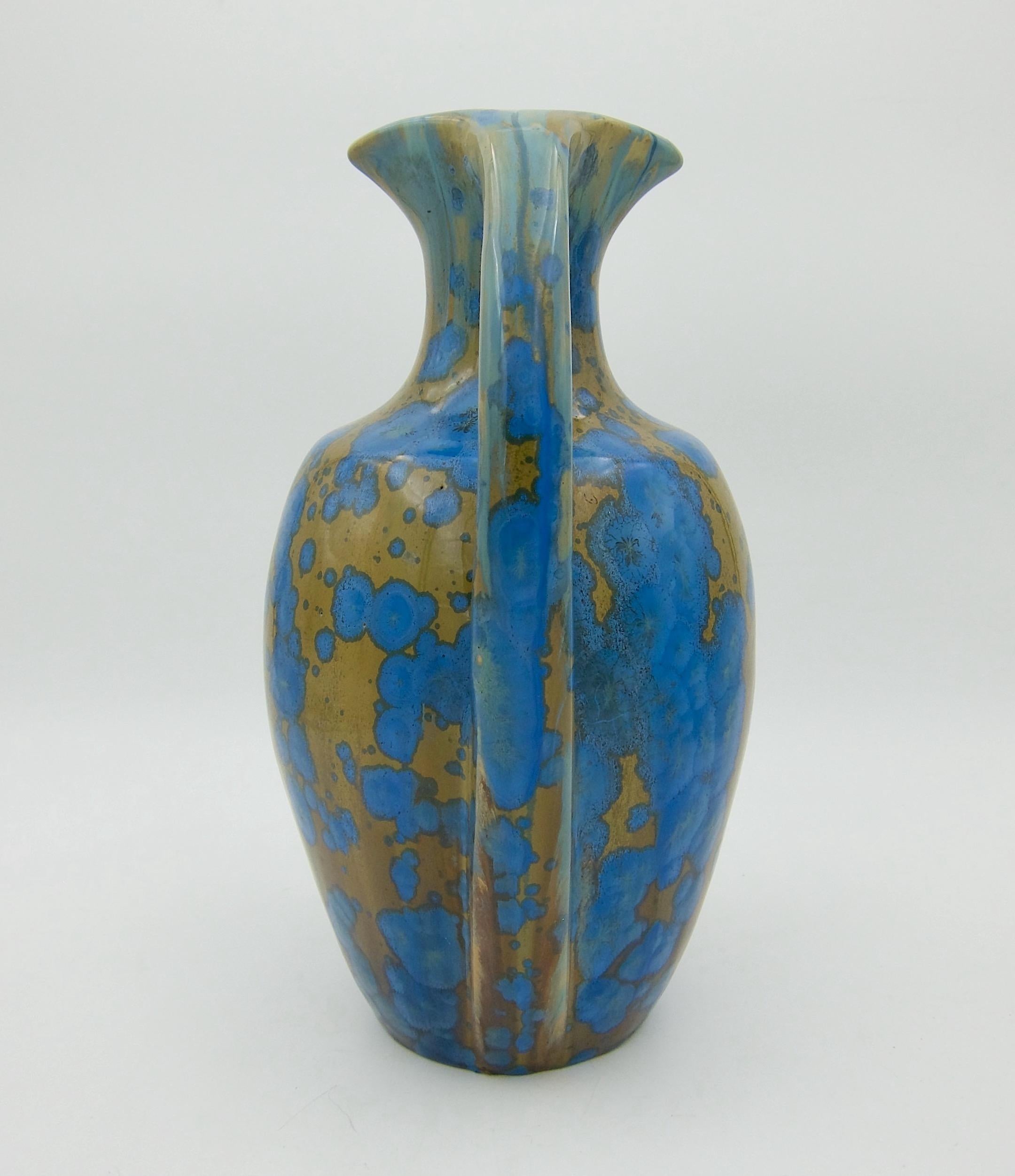 20th Century French Pierrefonds Art Pottery Vase with Blue Crystalline Glaze